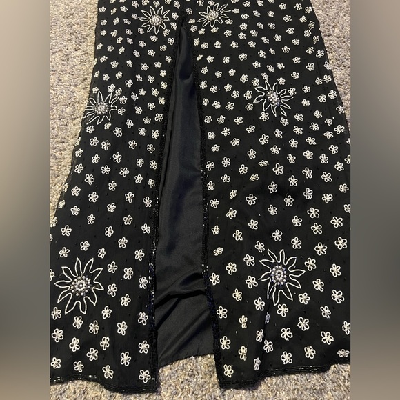 Sold-90s Vintage Y2K Fully Beaded 100% Silk Black Maxi Dress - Picture 11 of 12